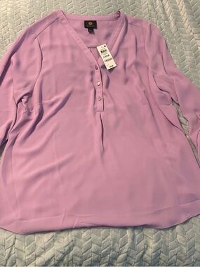 JM Collection Women's Lavender V-Neck Button Henley Blouse NWT sz large